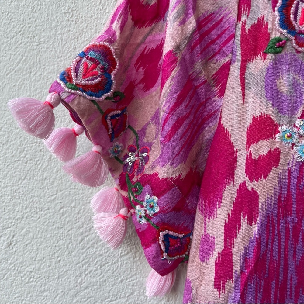 Soft Surroundings Womens Pink Fuchsia Palace Dress Boho Embroidered XS Petite - Picture 7 of 16
